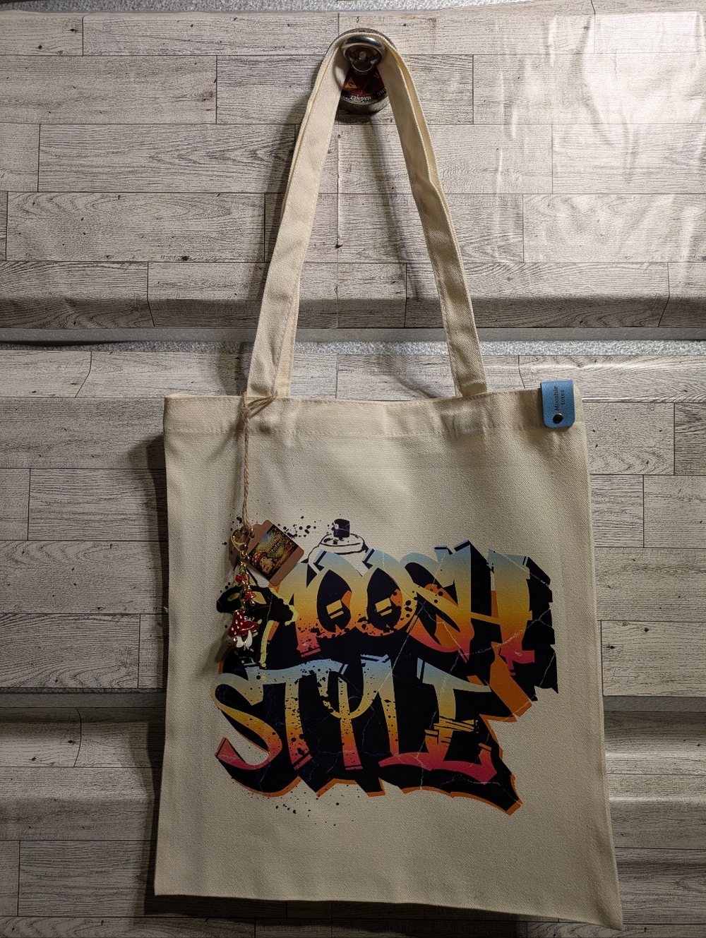 Mooshie Totes Canvas Tote Bag with Colorful Graffiti Print - Cream